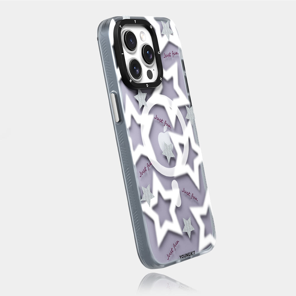 iPhone 15 Pro Kılıf Magsafe Şarj Özellikli Airbagli Çift Katmanlı Youngkit Star&Butterfly Serisi Kılıf Gri