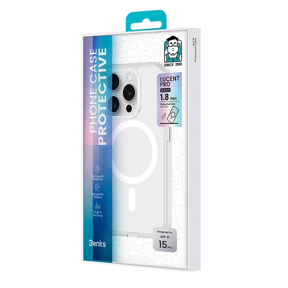 iPhone 15 Pro Kılıf Magsafe Şarj Özellikli Airbagli Şeffaf Benks LucentPro Serisi Kılıf Şeffaf
