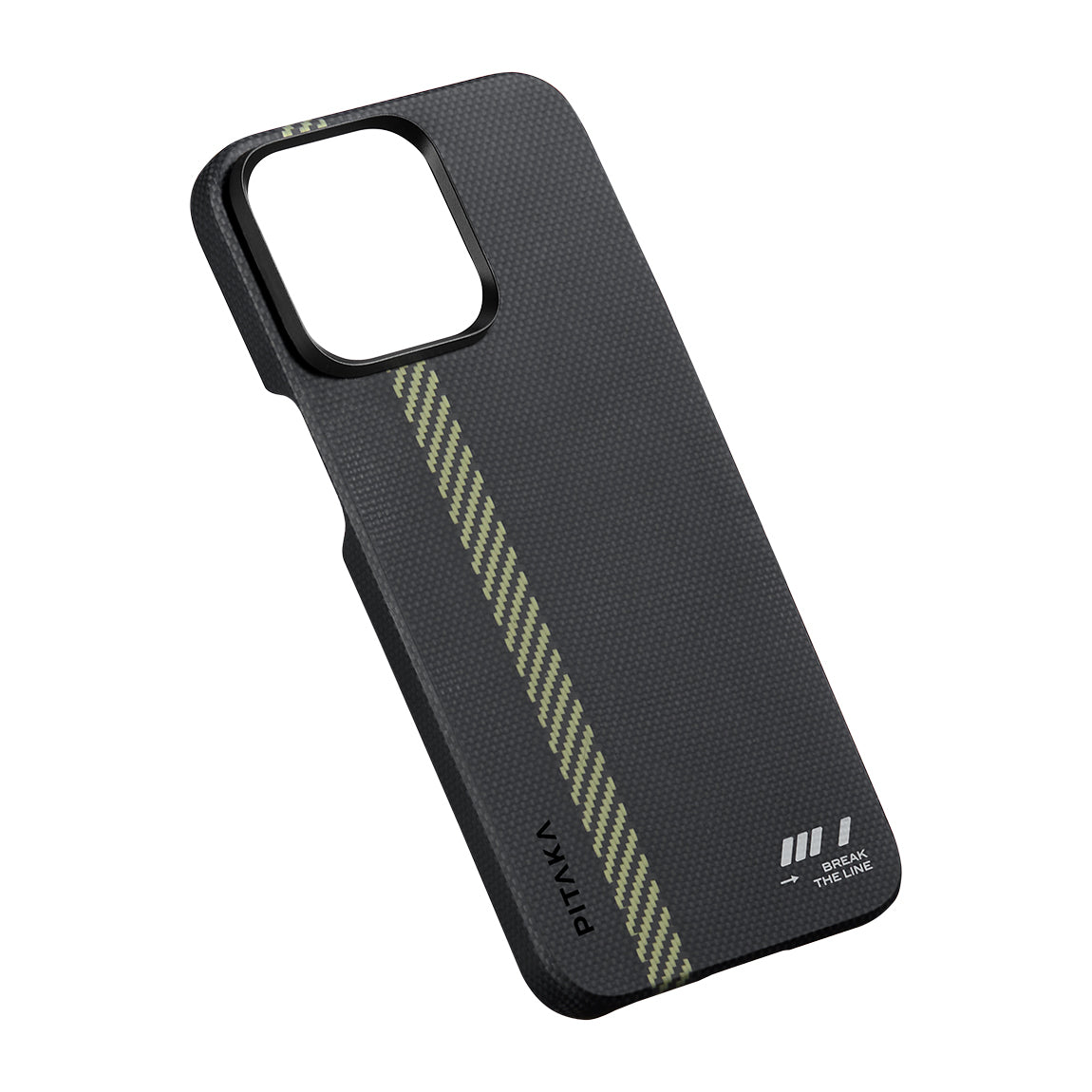 iPhone 15 Pro Kılıf Magsafe Şarj Özellikli Aramid Fiber Pitaka Tactile Woven Break The Line Kılıf Siyah