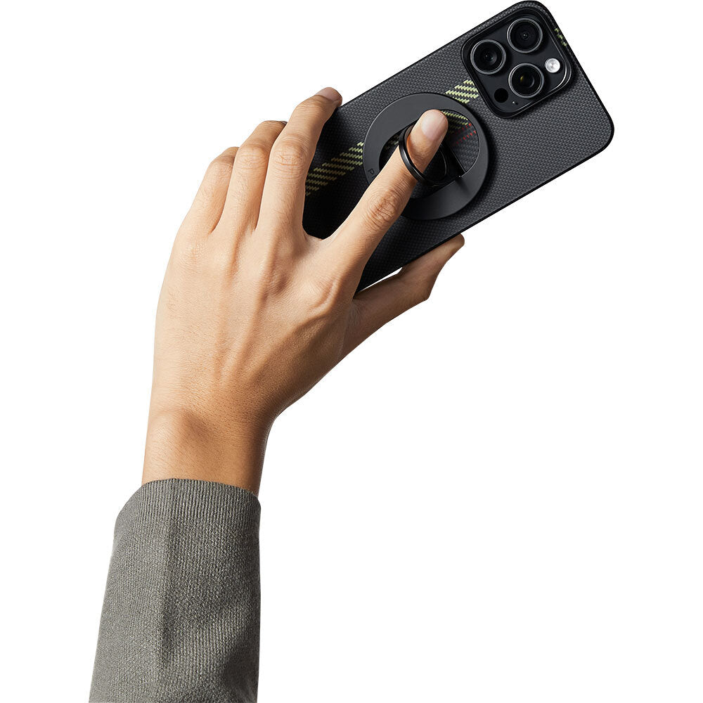 iPhone 15 Pro Kılıf Magsafe Şarj Özellikli Aramid Fiber Pitaka Tactile Woven Break The Line Kılıf Siyah