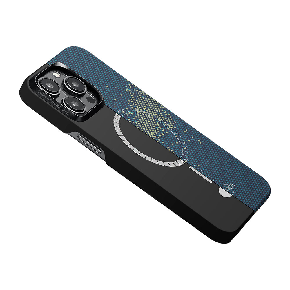 iPhone 15 Pro Kılıf Magsafe Şarj Özellikli Aramid Fiber Pitaka Tactile Woven Starpeak Serisi Milky Way Galaxy Kılıf Mavi