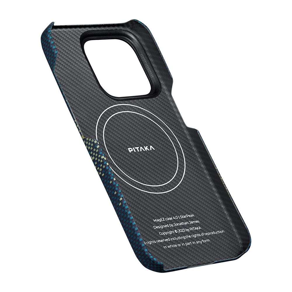 iPhone 15 Pro Kılıf Magsafe Şarj Özellikli Aramid Fiber Pitaka Tactile Woven Starpeak Serisi Milky Way Galaxy Kılıf Mavi