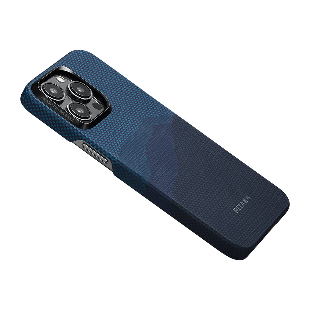 iPhone 15 Pro Kılıf Magsafe Şarj Özellikli Aramid Fiber Pitaka Tactile Woven Starpeak Serisi Over The Horizon Kılıf Mavi