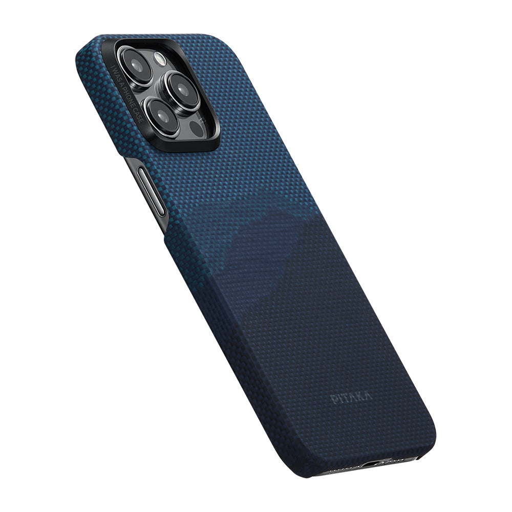 iPhone 15 Pro Kılıf Magsafe Şarj Özellikli Aramid Fiber Pitaka Tactile Woven Starpeak Serisi Over The Horizon Kılıf Mavi