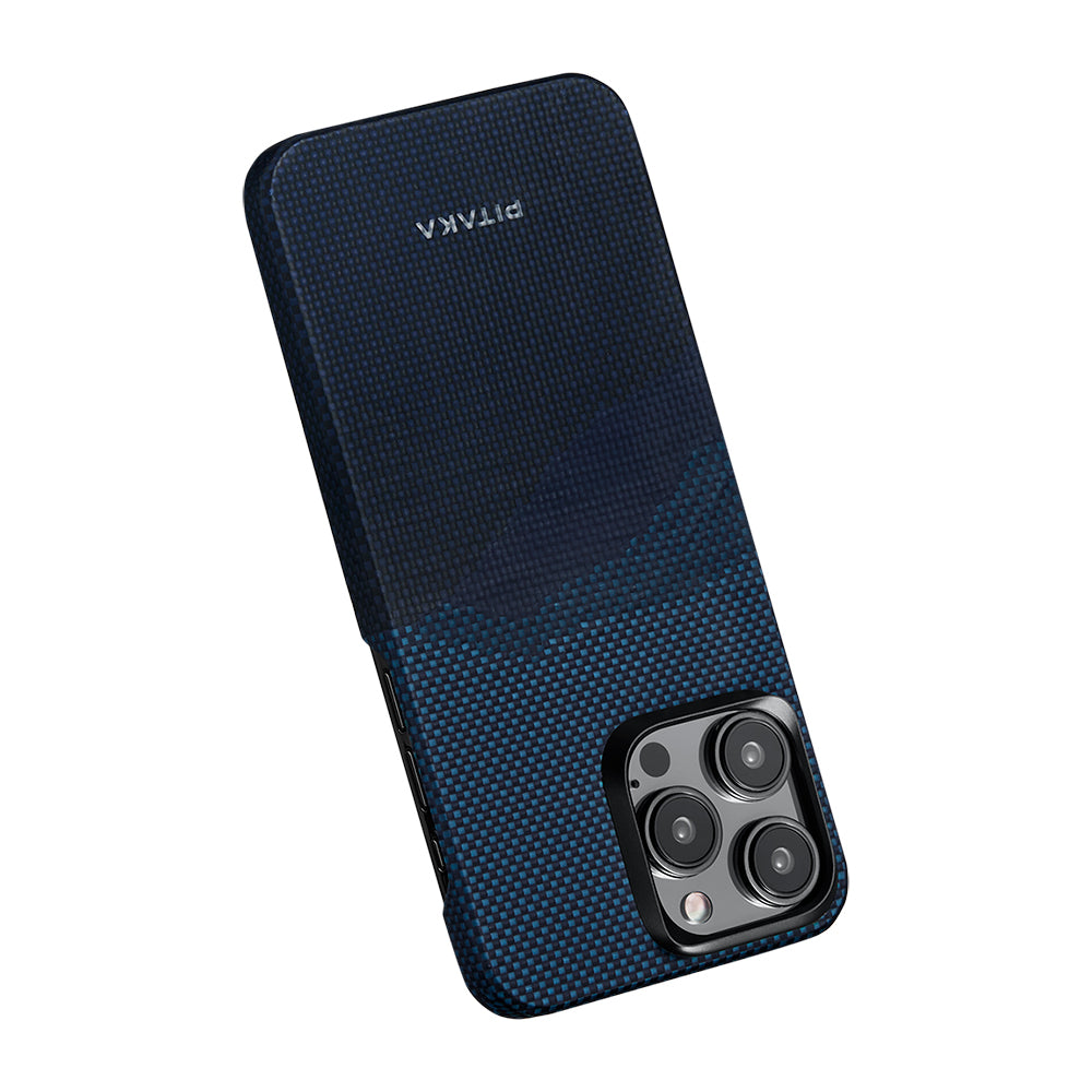 iPhone 15 Pro Kılıf Magsafe Şarj Özellikli Aramid Fiber Pitaka Tactile Woven Starpeak Serisi Over The Horizon Kılıf Mavi