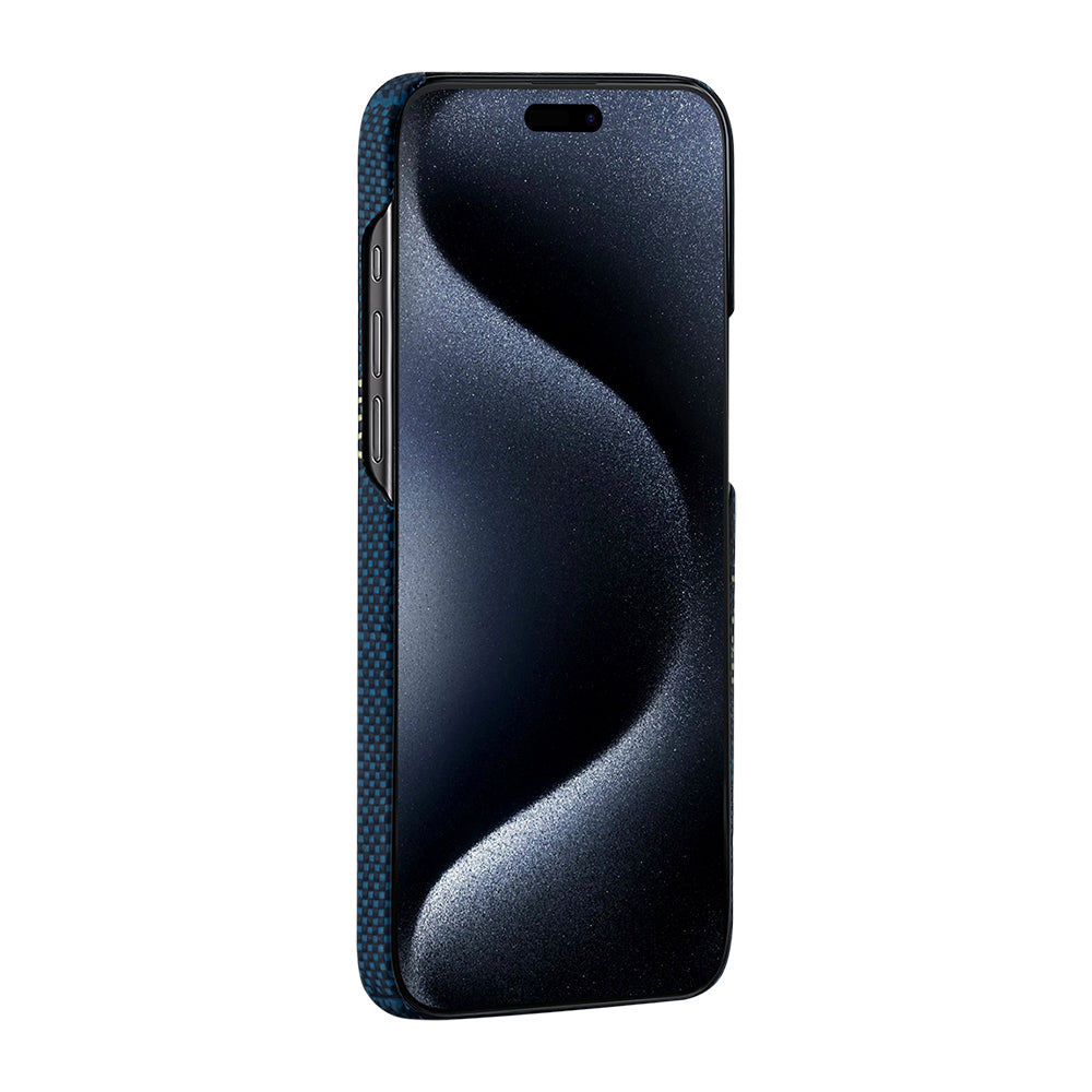 iPhone 15 Pro Kılıf Magsafe Şarj Özellikli Aramid Fiber Pitaka Tactile Woven Starpeak Serisi Over The Horizon Kılıf Mavi