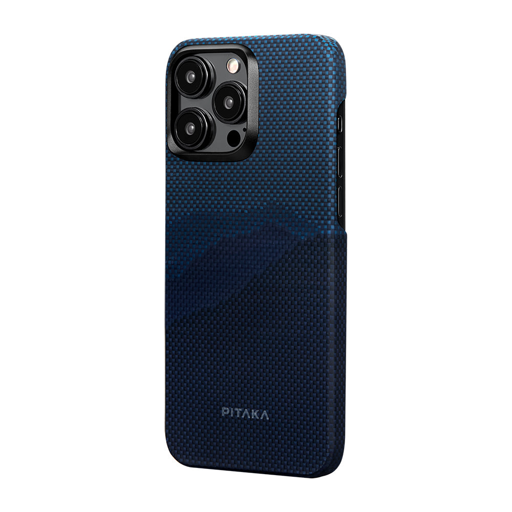 iPhone 15 Pro Kılıf Magsafe Şarj Özellikli Aramid Fiber Pitaka Tactile Woven Starpeak Serisi Over The Horizon Kılıf Mavi