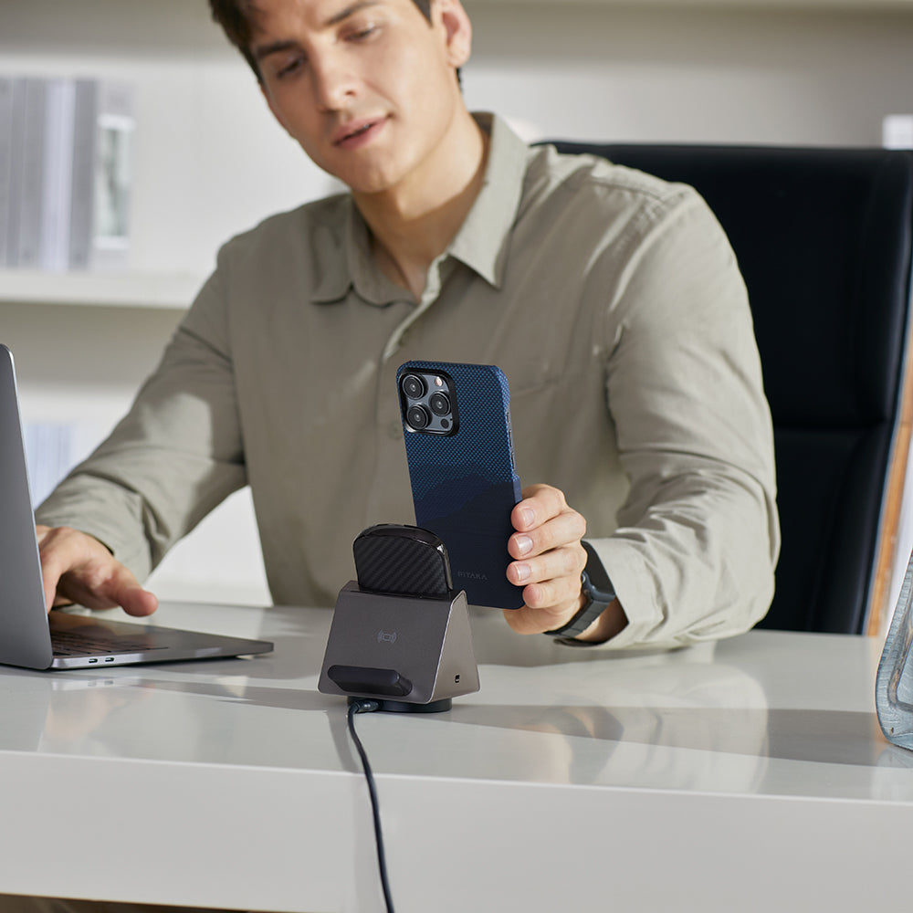 iPhone 15 Pro Kılıf Magsafe Şarj Özellikli Aramid Fiber Pitaka Tactile Woven Starpeak Serisi Over The Horizon Kılıf Mavi