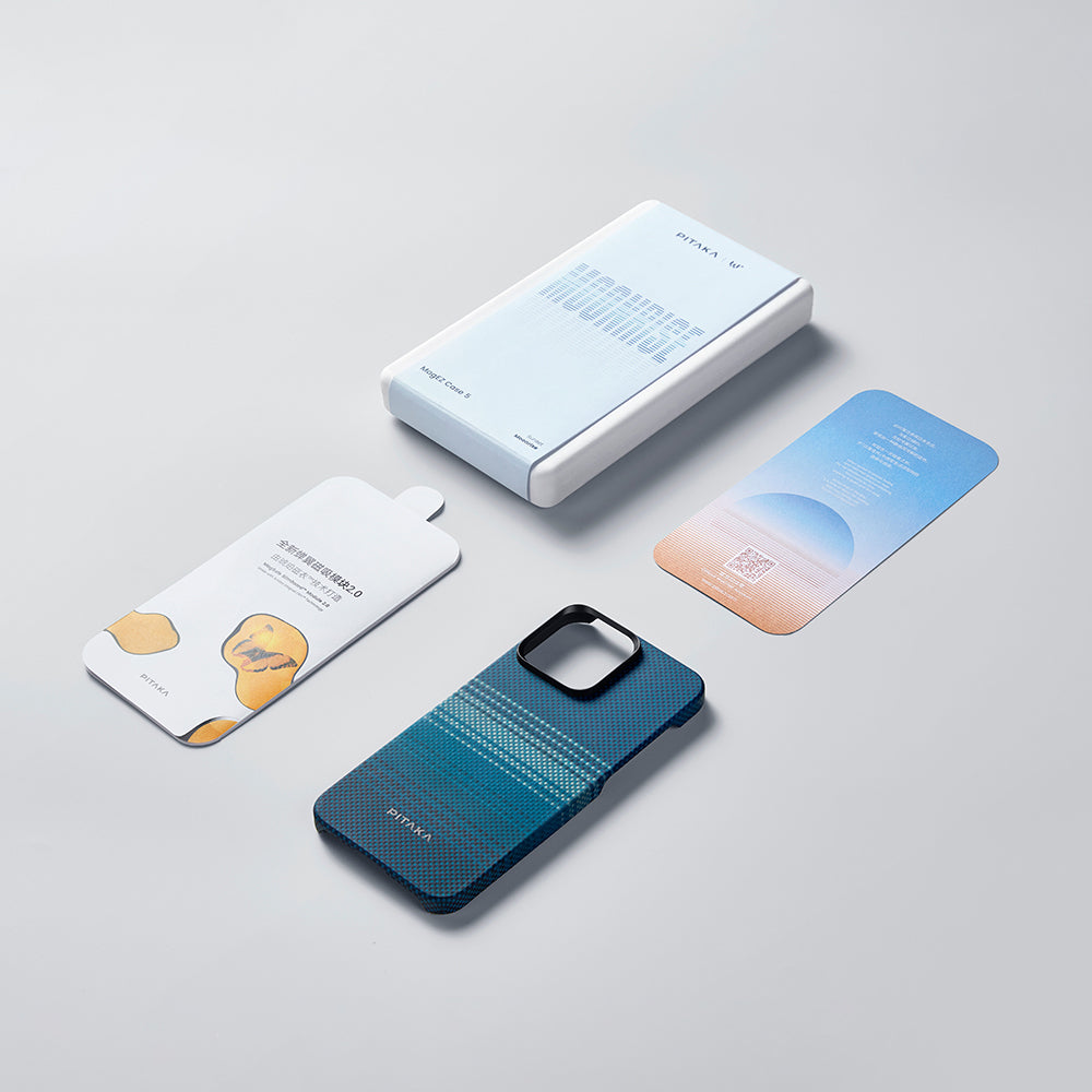 iPhone 15 Pro Kılıf Magsafe Şarj Özellikli Aramid Fiber Pitaka Tactile Woven Sunset-Moonrise Serisi Moonrise Kılıf Mavi