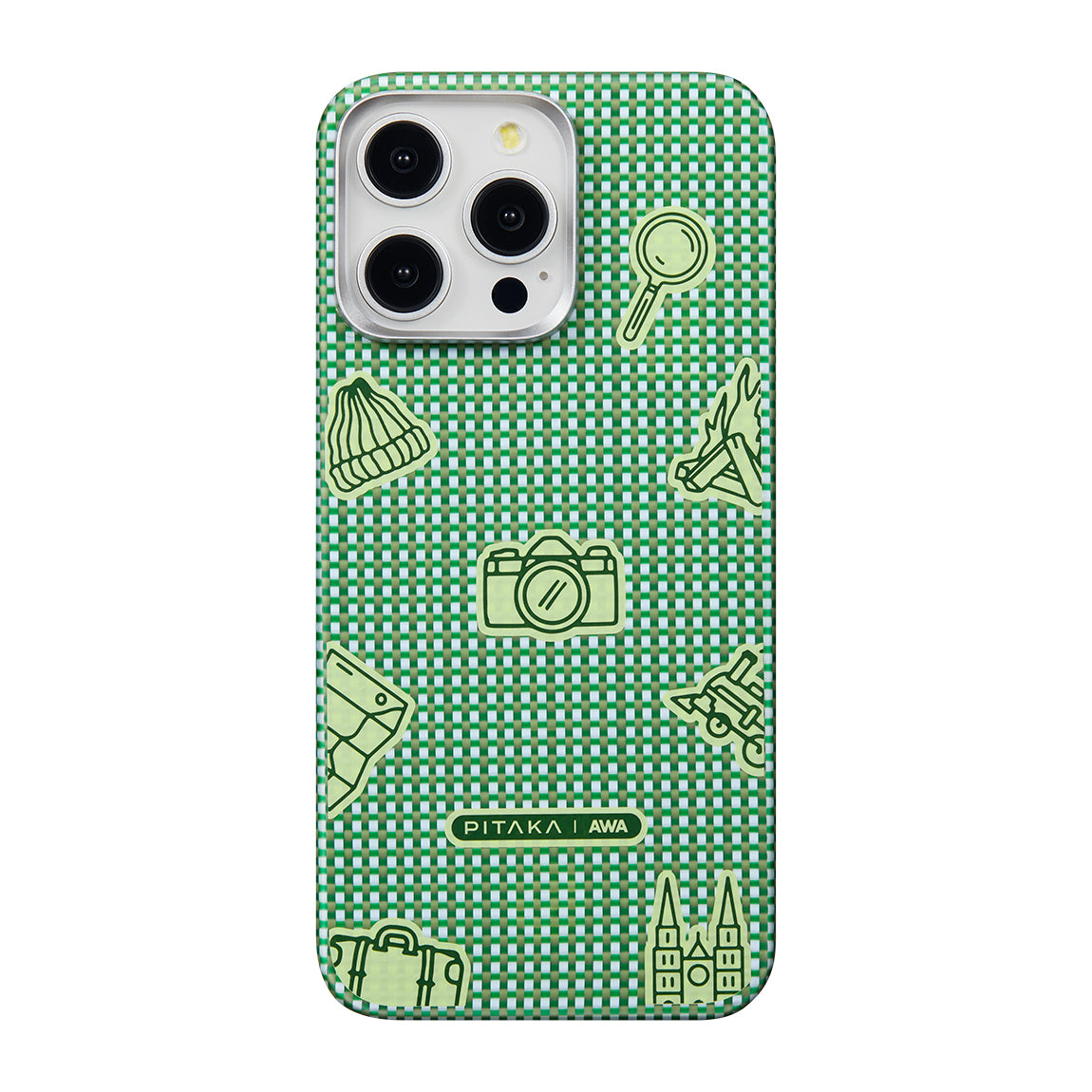 iPhone 15 Pro Kılıf Magsafe Şarj Özellikli Awa Tasarımlı 1500D Aramid Fiber Pitaka Ultra-Slim Classic Serisi Forest Kılıf Yeşil