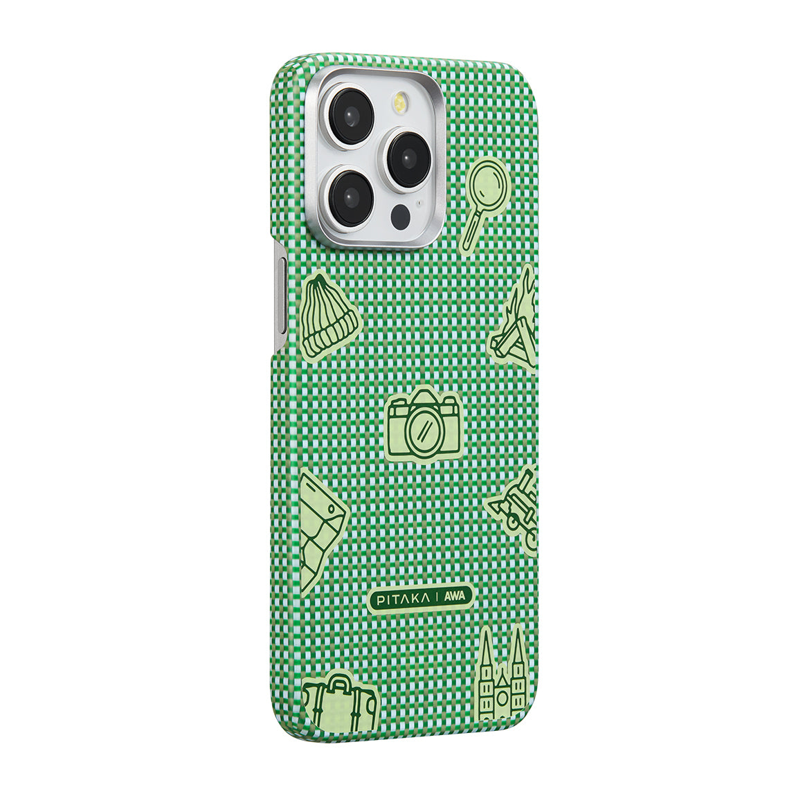 iPhone 15 Pro Kılıf Magsafe Şarj Özellikli Awa Tasarımlı 1500D Aramid Fiber Pitaka Ultra-Slim Classic Serisi Forest Kılıf Yeşil