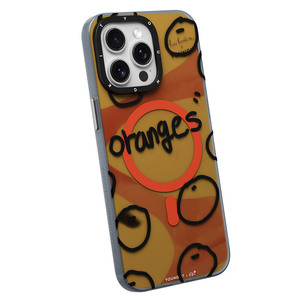iPhone 15 Pro Kılıf Magsafe Şarj Özellikli Bee Brown Tasarımlı Youngkit Funny Serisi Kılıf Turuncu
