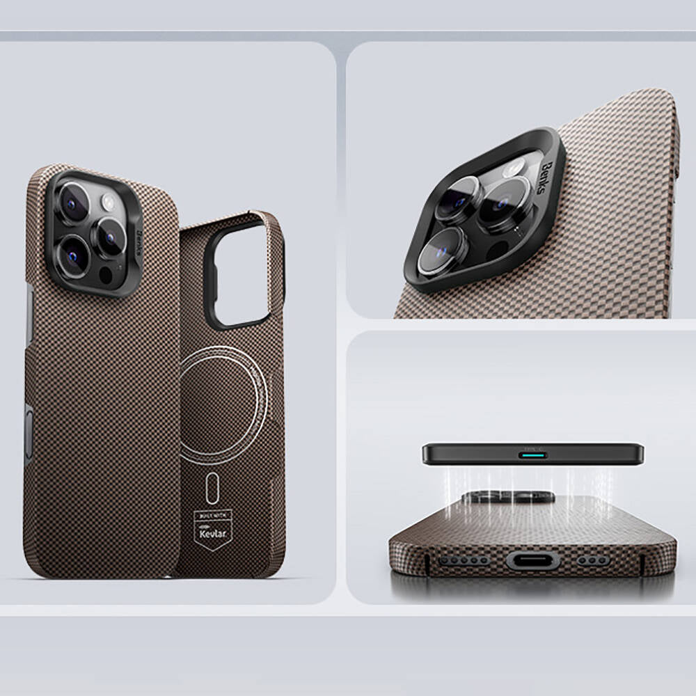 iPhone 15 Pro Kılıf Magsafe Şarj Özellikli Benks ArmorTint Serisi ArmorAir Kevlar Kılıf Gold
