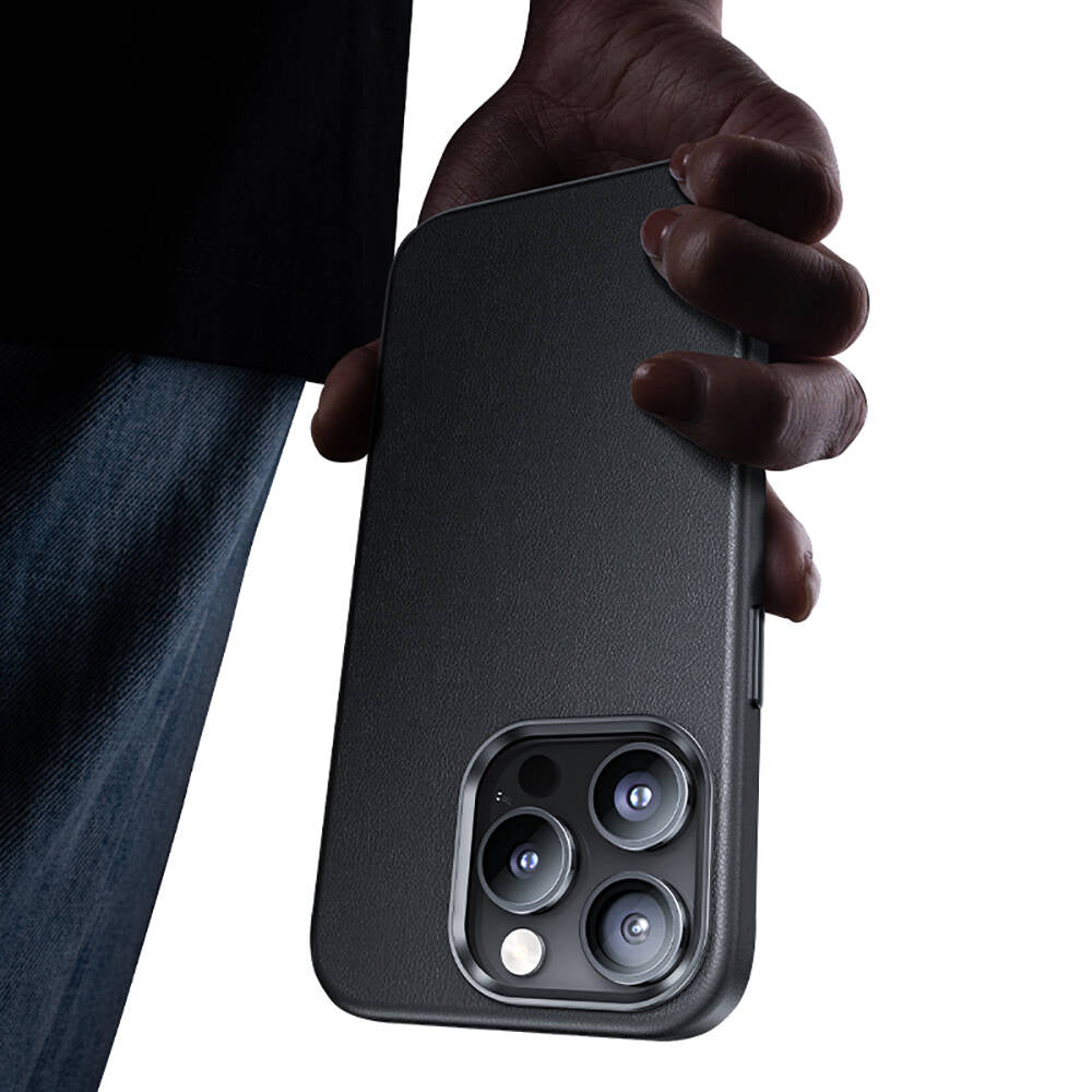 iPhone 15 Pro Kılıf Magsafe Şarj Özellikli Benks Vintage Leather Kılıf Gri