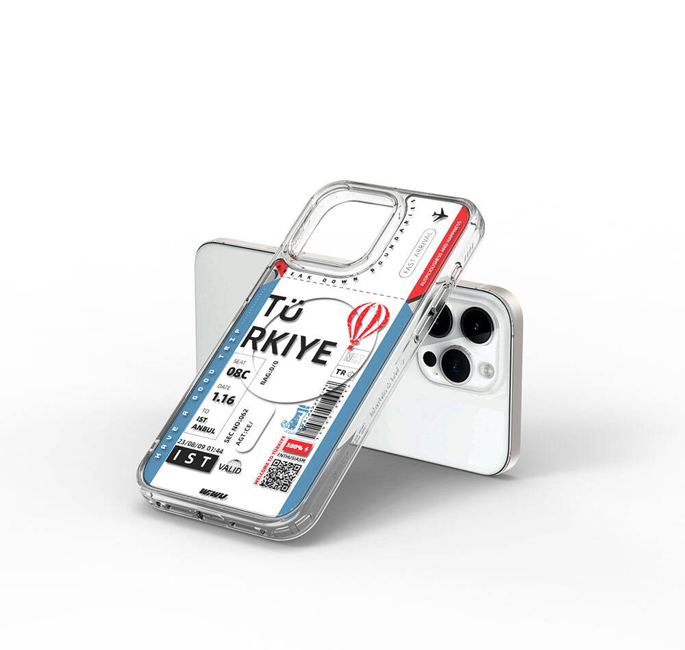 iPhone 15 Pro Kılıf Magsafe Şarj Özellikli Bilet Desenli Wiwu Turkey B Serisi Kılıf Pembe