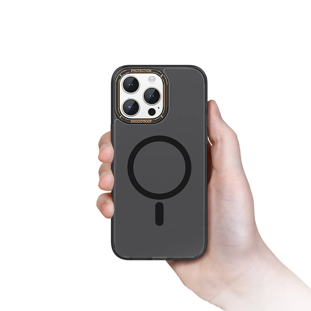 iPhone 15 Pro Kılıf Magsafe Şarj Özellikli Cam Arka Yüzey Recci Michelin Serisi Kılıf Siyah