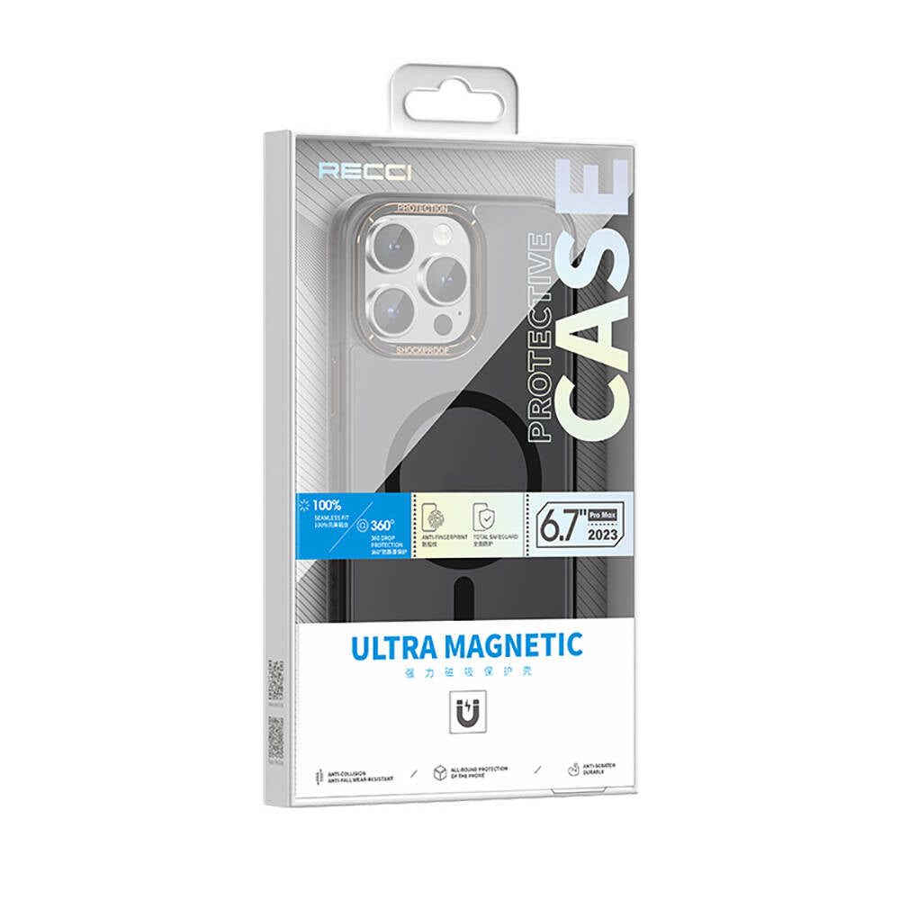 iPhone 15 Pro Kılıf Magsafe Şarj Özellikli Cam Arka Yüzey Recci Michelin Serisi Kılıf Siyah