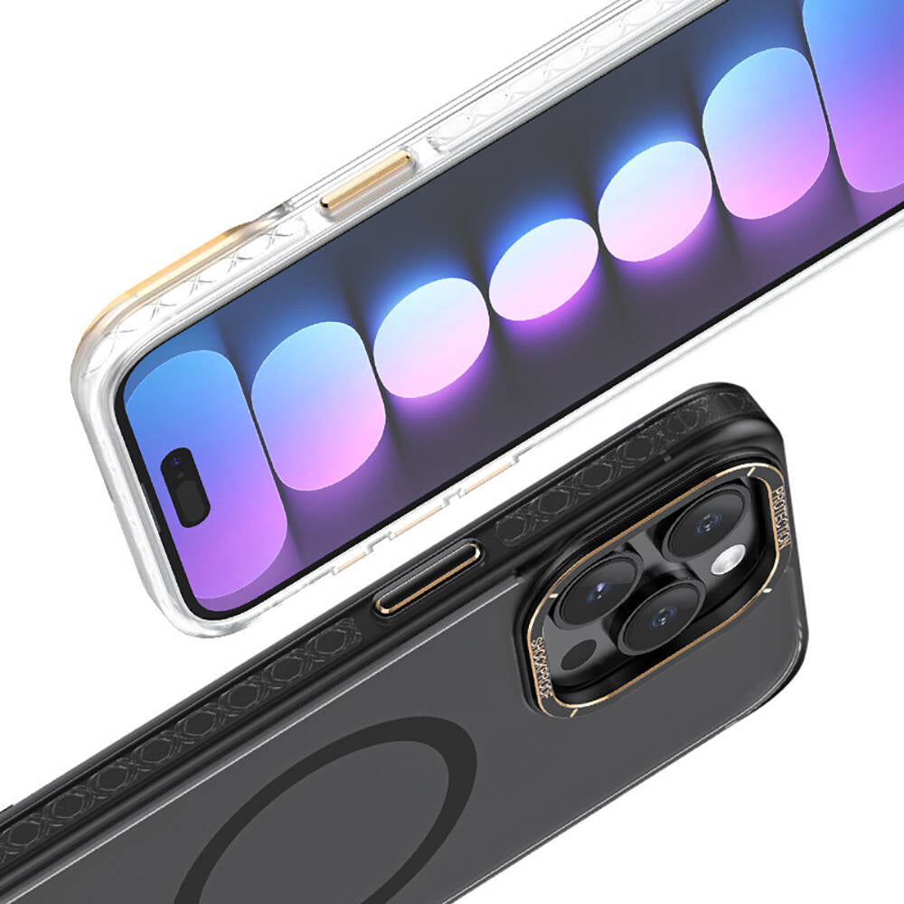 iPhone 15 Pro Kılıf Magsafe Şarj Özellikli Cam Arka Yüzey Recci Michelin Serisi Kılıf Siyah