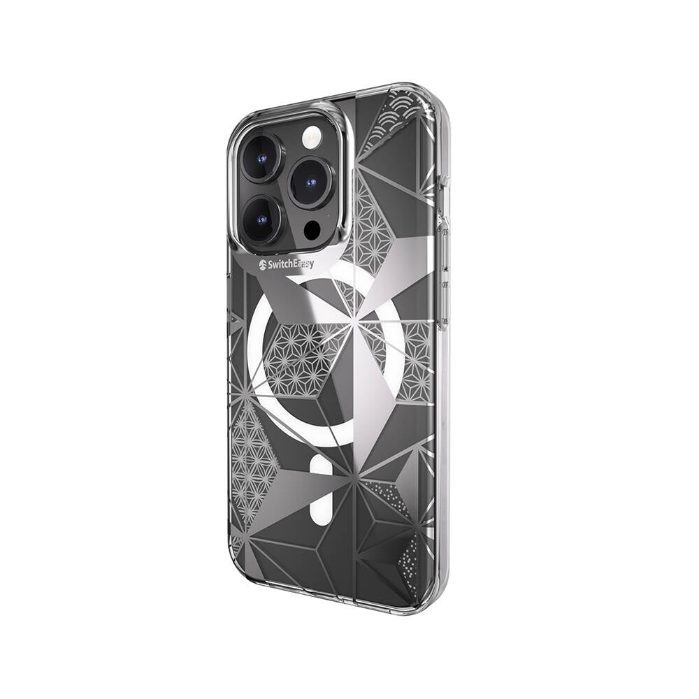 iPhone 15 Pro Kılıf Magsafe Şarj Özellikli Çift IMD Baskılı Lisanslı Switcheasy Artist-M Asanoha Kılıf Gri
