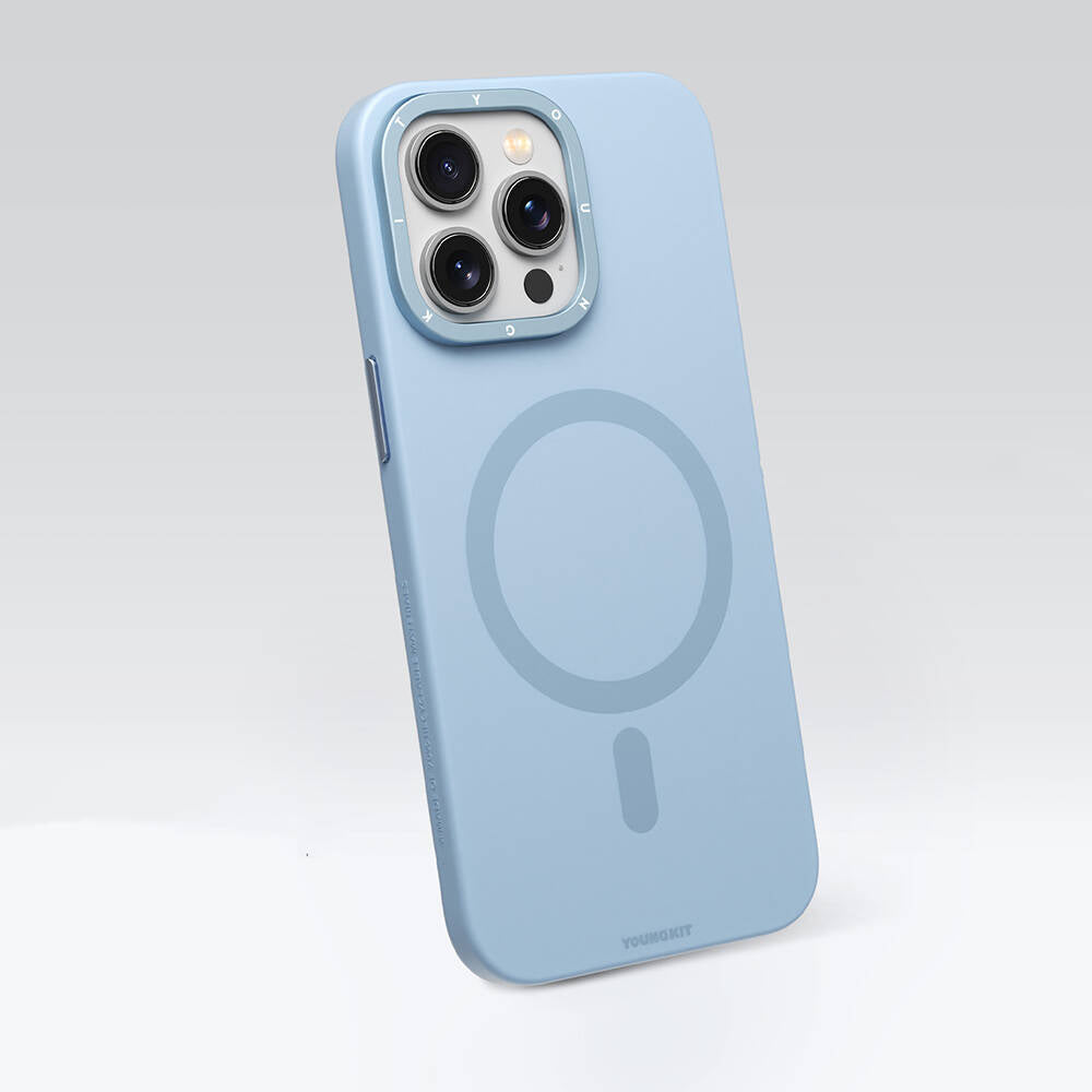iPhone 15 Pro Kılıf Magsafe Şarj Özellikli Çizilmeye ve Aşınmaya Dayanıklı Youngkit Velvet Serisi Kılıf Mavi