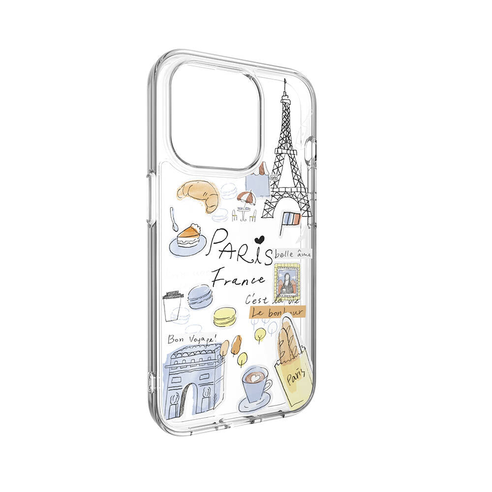 iPhone 15 Pro Kılıf Magsafe Şarj Özellikli Çizim Desenli Şok Önleyicili Şeffaf Lisanslı Switcheasy City-M Paris Kılıf Renksiz