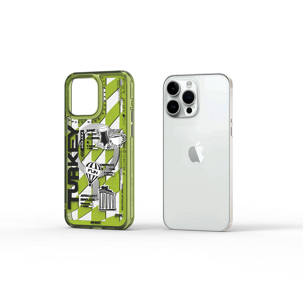 iPhone 15 Pro Kılıf Magsafe Şarj Özellikli Desenli Wiwu Turkey A Serisi Kılıf Yeşil