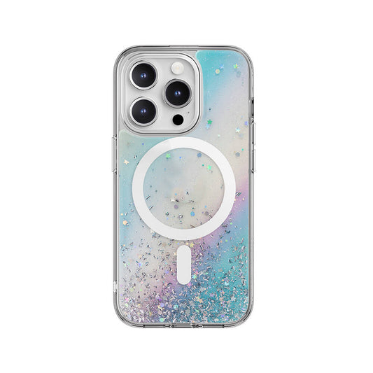 iPhone 15 Pro Kılıf Magsafe Şarj Özellikli Parlayan Simli Şeffaf Lisanslı Switcheasy Starfield-M Kılıf Colorful