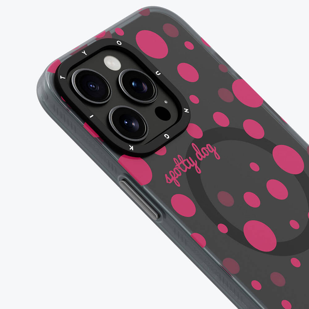 iPhone 15 Pro Kılıf Magsafe Şarj Özellikli Polka Dot Desenli Youngkit Spots Serisi Kılıf Gri