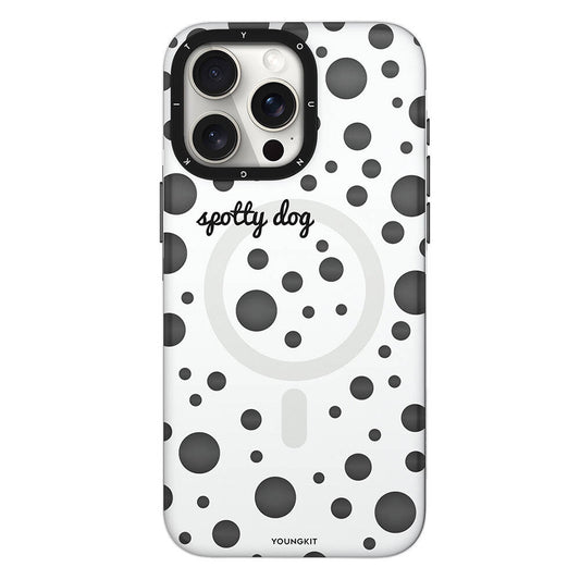 iPhone 15 Pro Kılıf Magsafe Şarj Özellikli Polka Dot Desenli Youngkit Spots Serisi Kılıf Beyaz