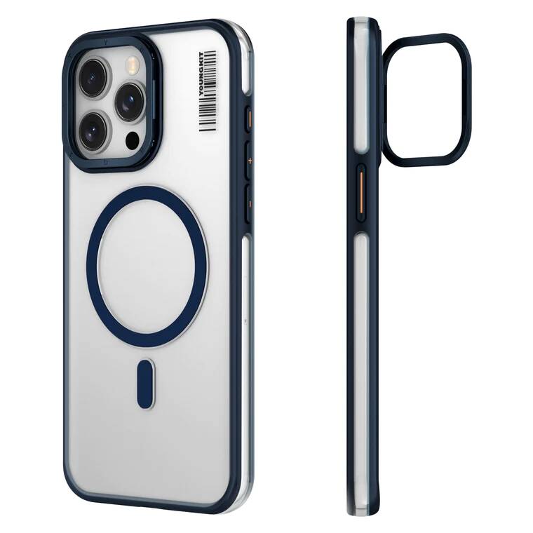 iPhone 15 Pro Kılıf Magsafe Şarj Özellikli Sararma Önleyici Youngkit Crystal Grid Kılıf Gümüş