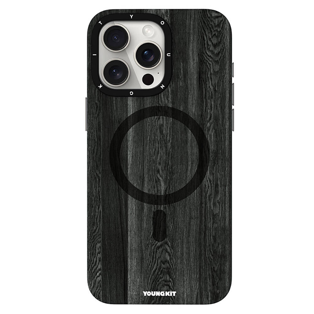 Apple iPhone 15 Pro Kılıf M-safe Şarj Özellikli Sararmaya Dayanıklı Youngkit Wood Forest Serisi Kapak
