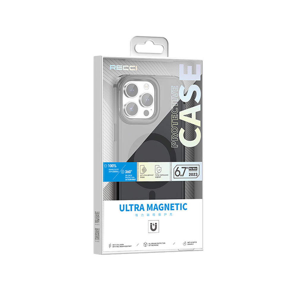 iPhone 15 Pro Kılıf Magsafe Şarj Özellikli Saydam Arka Yüzey Recci Crystal Color Serisi Kılıf Mavi