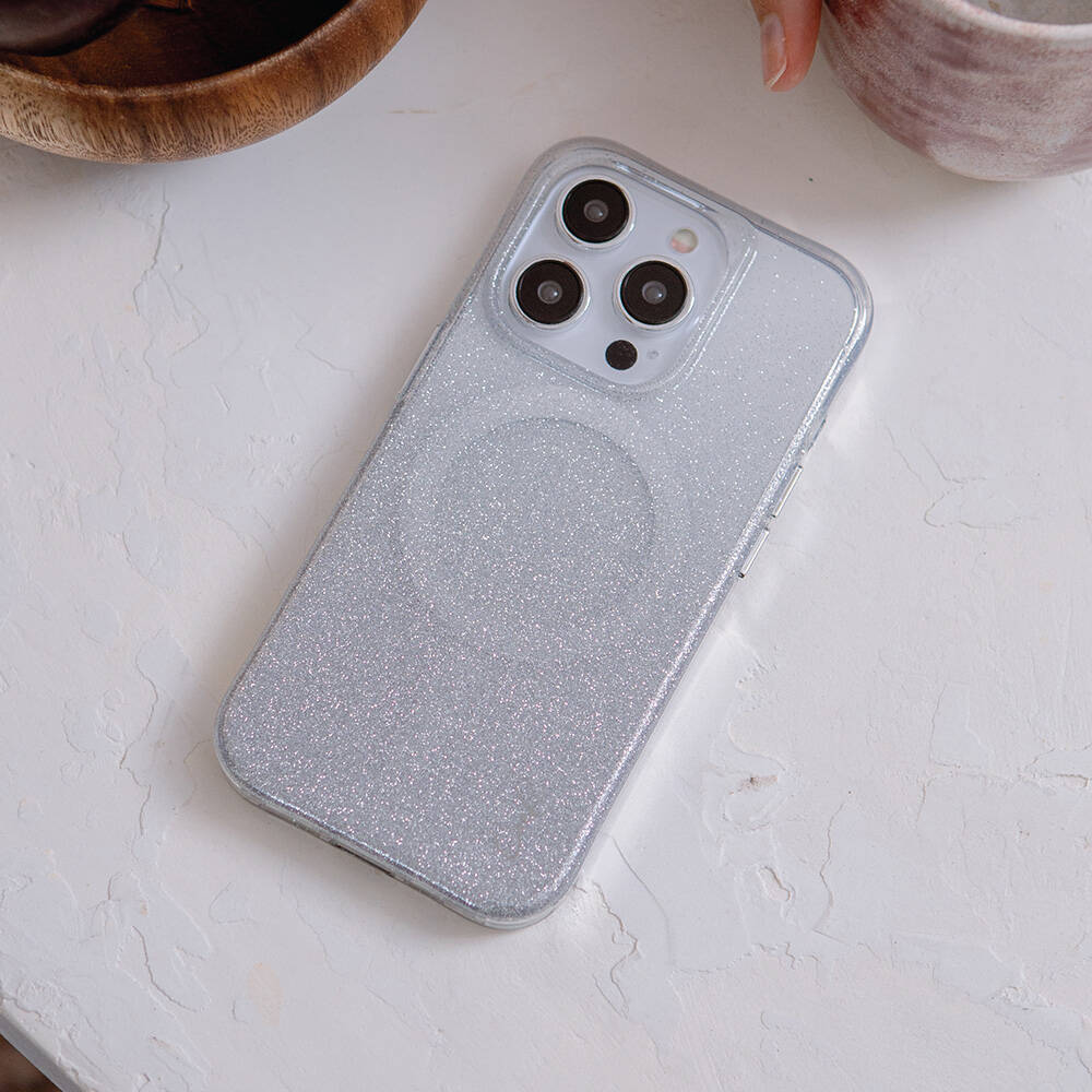 iPhone 15 Pro Kılıf Magsafe Şarj Özellikli Simli Arka Yüzey Coehl Lumino Kılıf Mavi