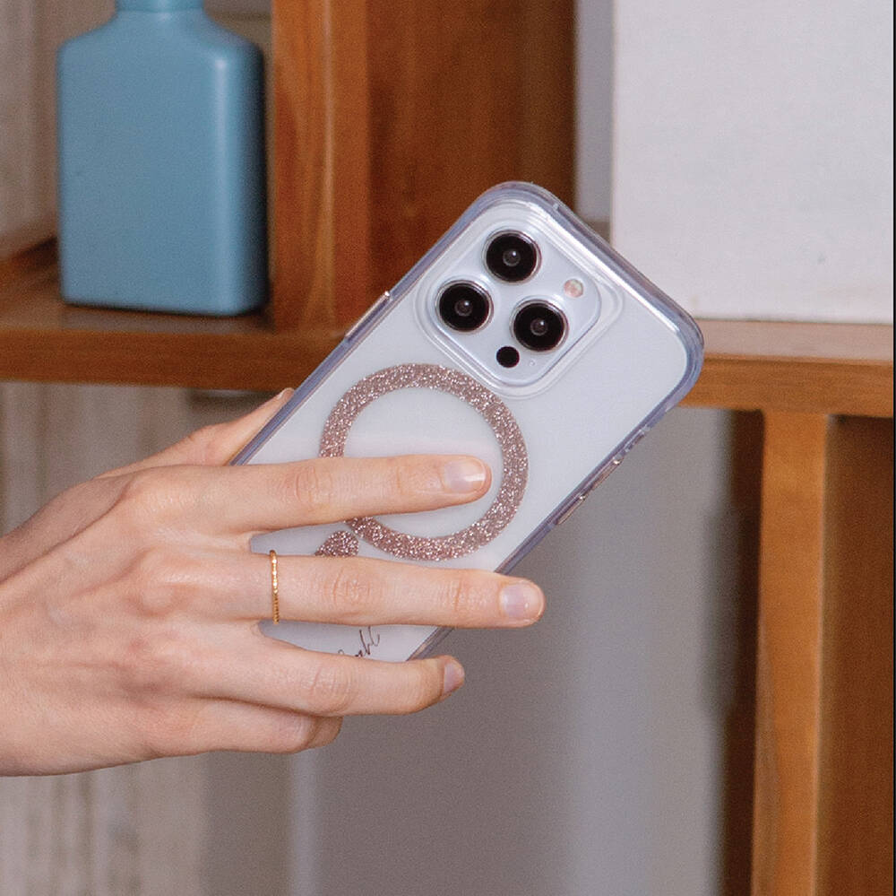 iPhone 15 Pro Kılıf Magsafe Şarj Özellikli Simli Magnetik Coehl Glace Kılıf Rose Gold