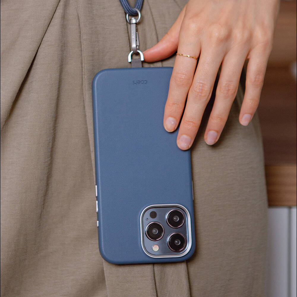 iPhone 15 Pro Kılıf Magsafe Şarj Özellikli Soft Arka Yüzey Askı İpli Coehl Muse Kılıf Mavi