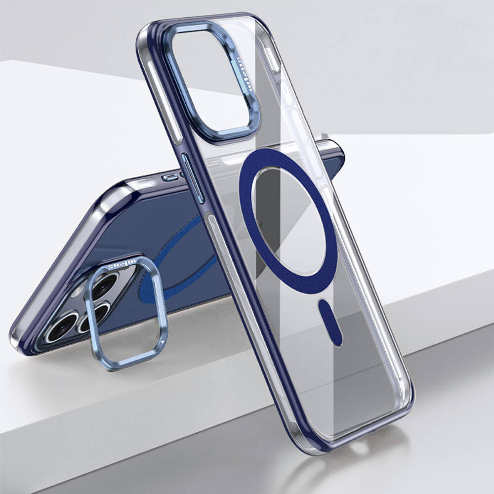 iPhone 15 Pro Kılıf Magsafe Şarj Özellikli Wlons Standlı Efsane Kılıf Mavi