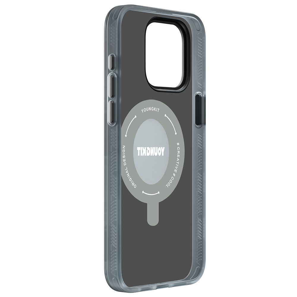 iPhone 15 Pro Kılıf Magsafe Şarj Özellikli Youngkit 360° Standlı Technology Serisi Kılıf Gri