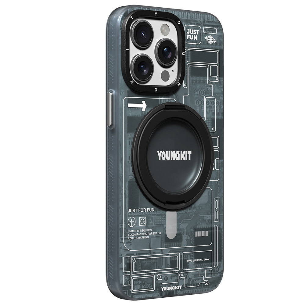 iPhone 15 Pro Kılıf Magsafe Şarj Özellikli Youngkit 360° Standlı Technology Serisi Kılıf Gri