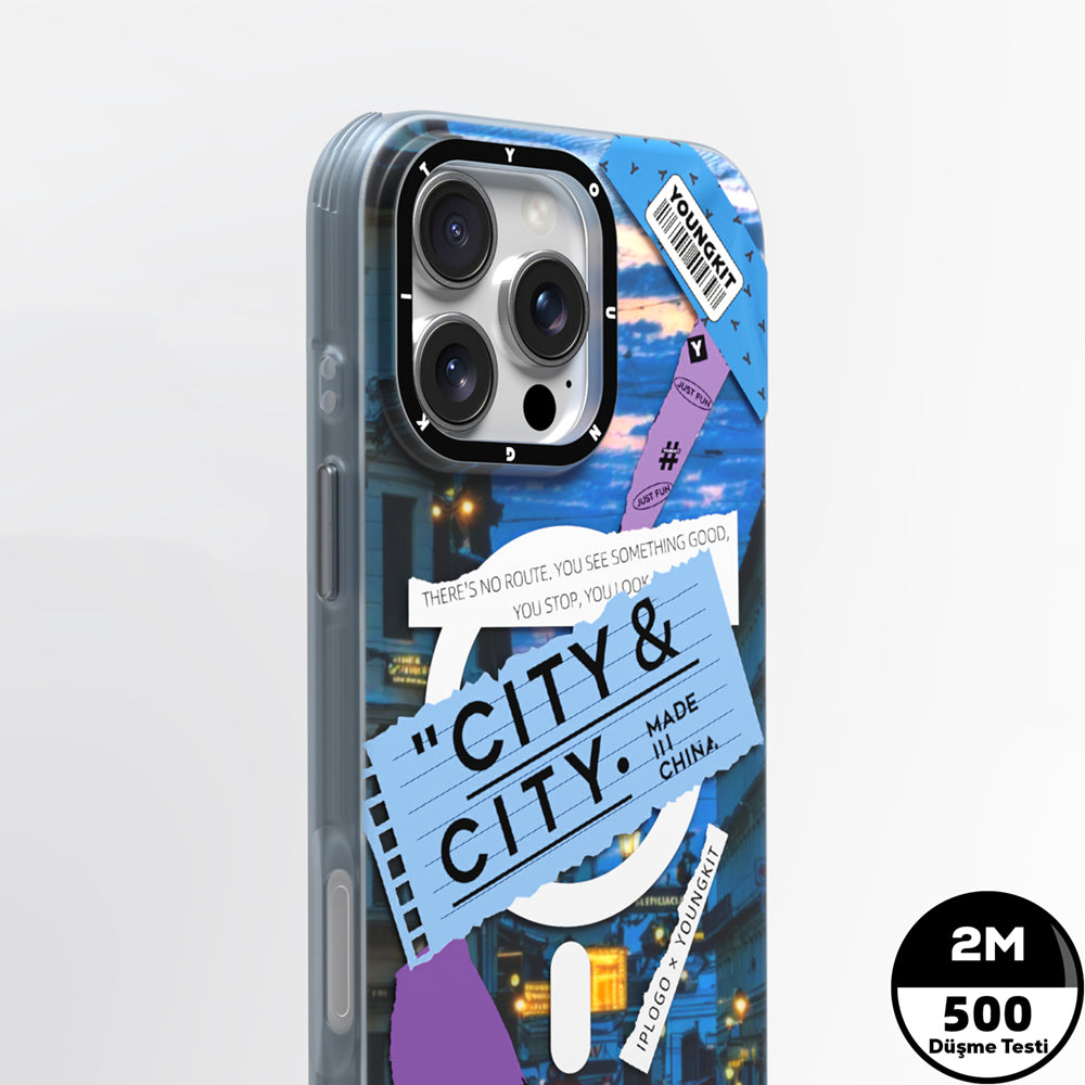 iPhone 15 Pro Kılıf Magsafe Şarj Özellikli Youngkit A-City Serisi Kılıf Mavi