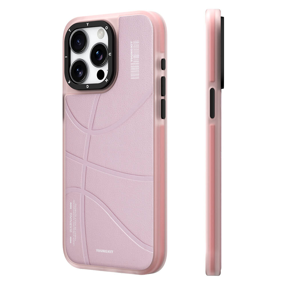 iPhone 15 Pro Kılıf Magsafe Şarj Özellikli Youngkit Backboard Serisi Leather Kılıf Pembe