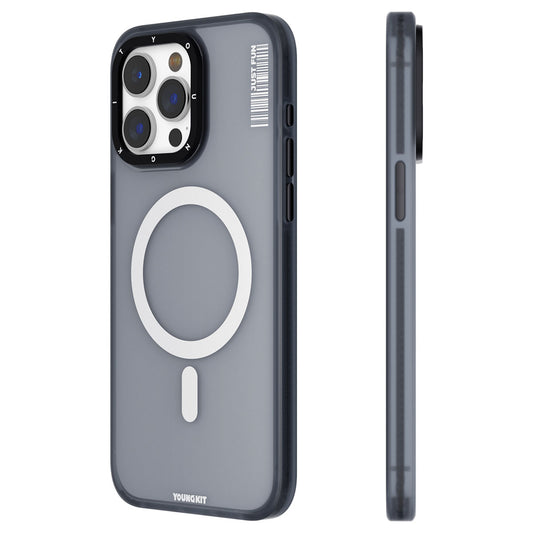 iPhone 15 Pro Kılıf Magsafe Şarj Özellikli Youngkit Colored Sand Serisi Kılıf Siyah