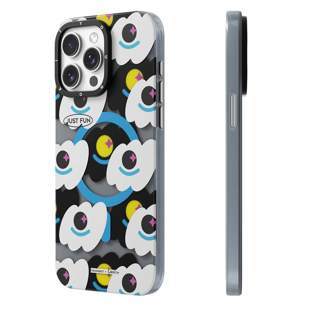 iPhone 15 Pro Kılıf Magsafe Şarj Özellikli Youngkit Happy View Serisi Kılıf Mavi