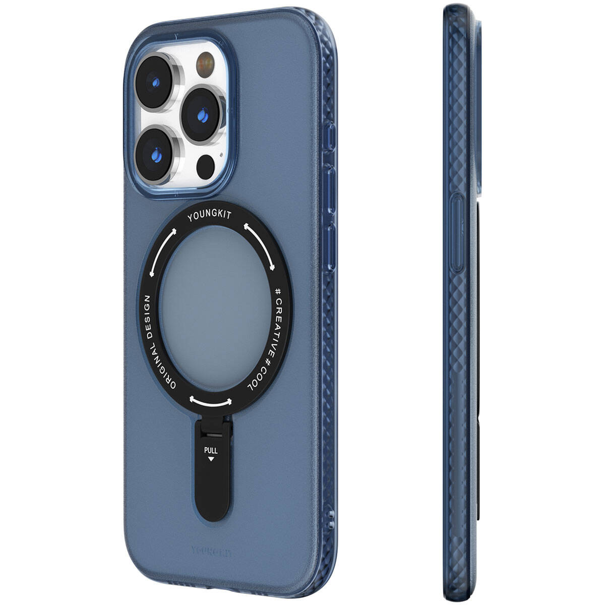 iPhone 15 Pro Kılıf Magsafe Şarj Özellikli Youngkit Rock Serisi Kılıf Mavi