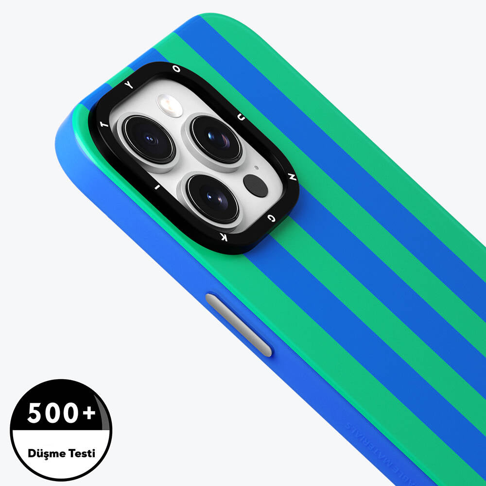 iPhone 15 Pro Kılıf Magsafe Şarj Özellikli Youngkit Striped Piano Keys Serisi Kılıf Mavi