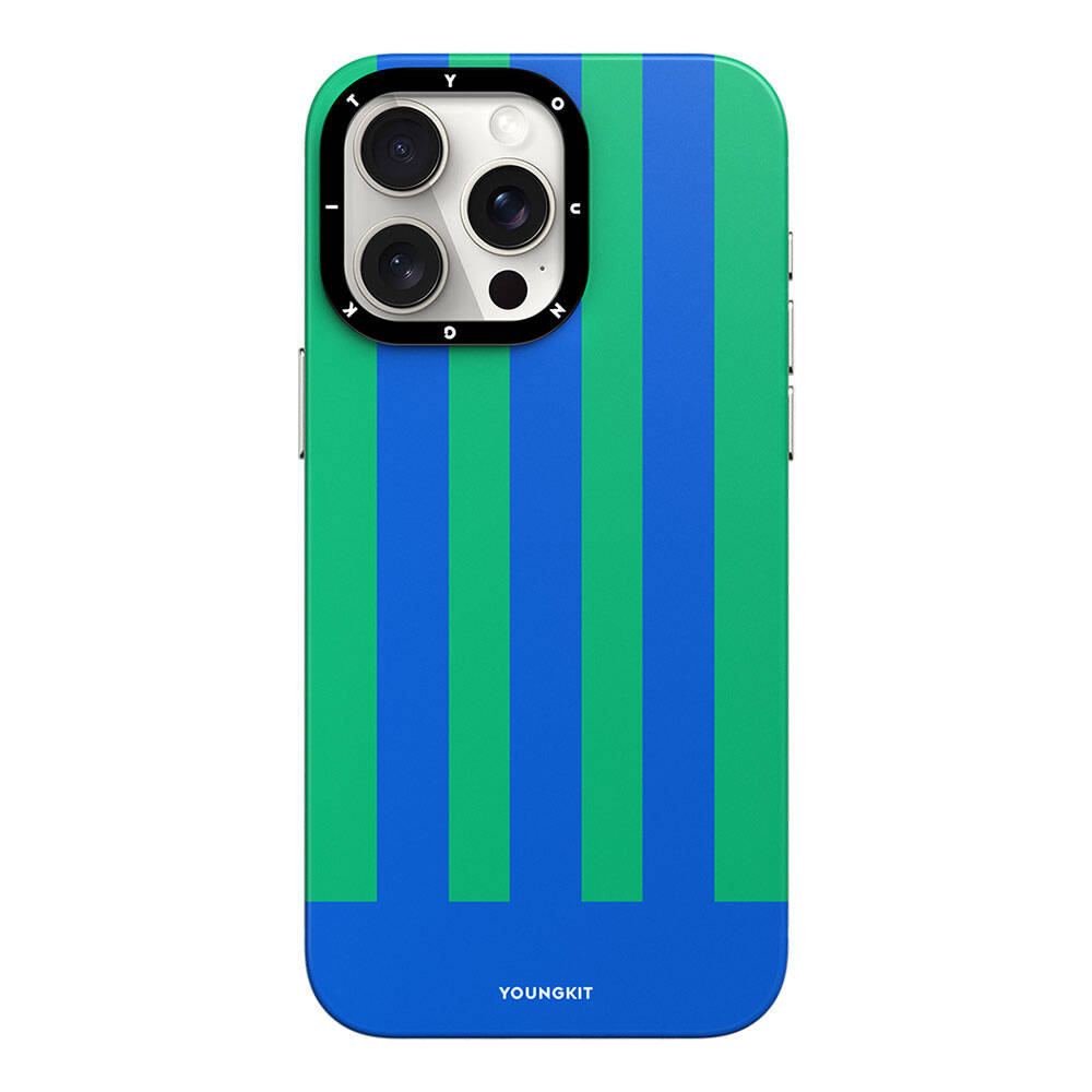iPhone 15 Pro Kılıf Magsafe Şarj Özellikli Youngkit Striped Piano Keys Serisi Kılıf Mavi