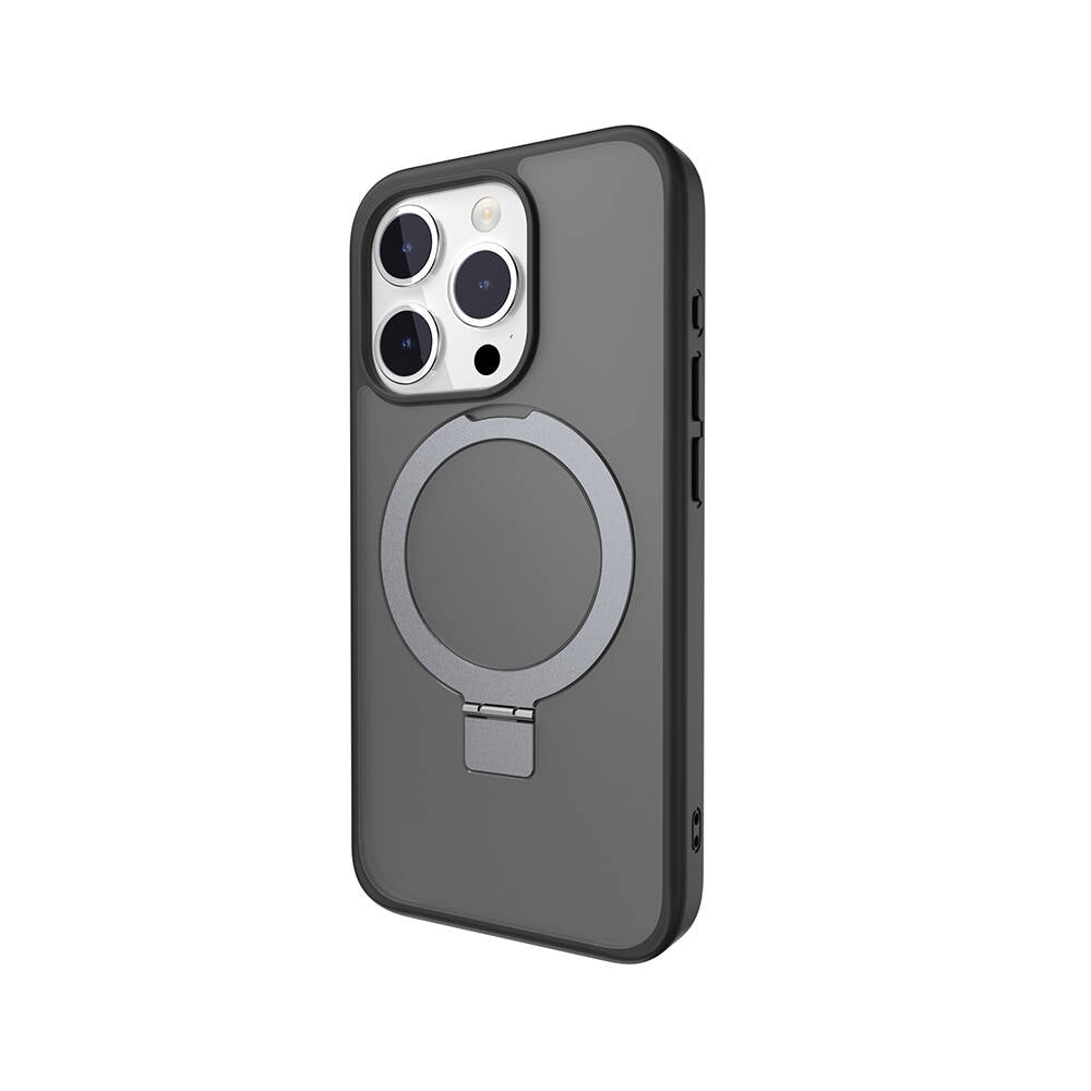 iPhone 15 Pro Kılıf Magsafe Şarj Özellikli Yüzük Standlı Lisanslı Switcheasy Magstand-M Kılıf Siyah