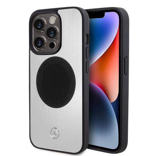 iPhone 15 Pro Kılıf Mercedes Benz Orjinal Lisanslı Magsafe Şarj Özellikli Alüminyum Arka Yüzey Metal Yıldız Logolu Kılıf Gümüş