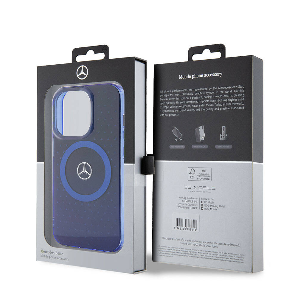 iPhone 15 Pro Kılıf Mercedes Benz Orjinal Lisanslı Magsafe Şarj Özellikli Çift Katmanlı Mavi Yıldız Desenli Kılıf Mavi