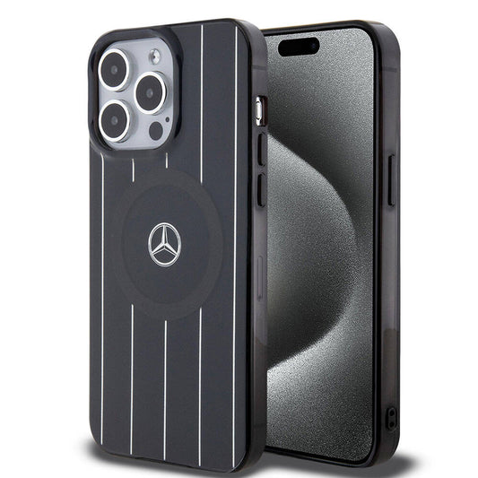 Apple iPhone 15 Pro Kılıf Mercedes Benz Orjinal Lisanslı M-safe Şarj Özellikli Çift Katmanlı Paralel Çizgi Desenli Kapak