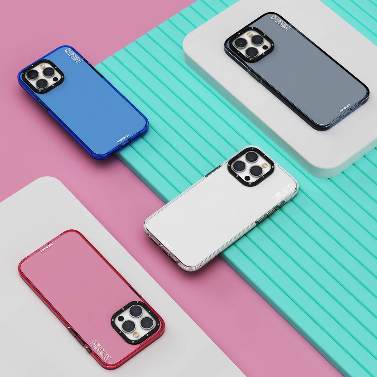 iPhone 15 Pro Kılıf Pürüzsüz Düz Arka Yüzey YoungKit Crystal Color Serisi Kılıf Siyah